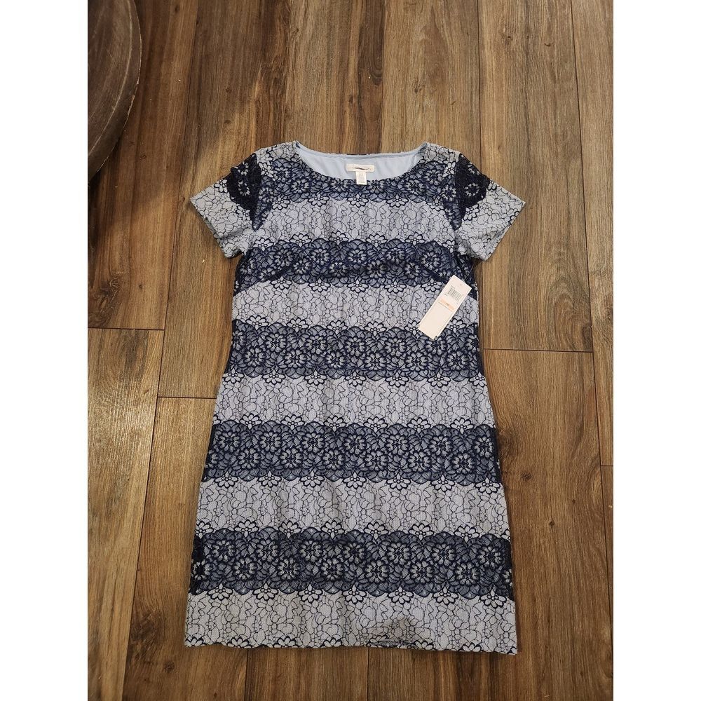 New! London Times Navy Blue andβ Gray Lace Women's Knee Length Dress Size 10
